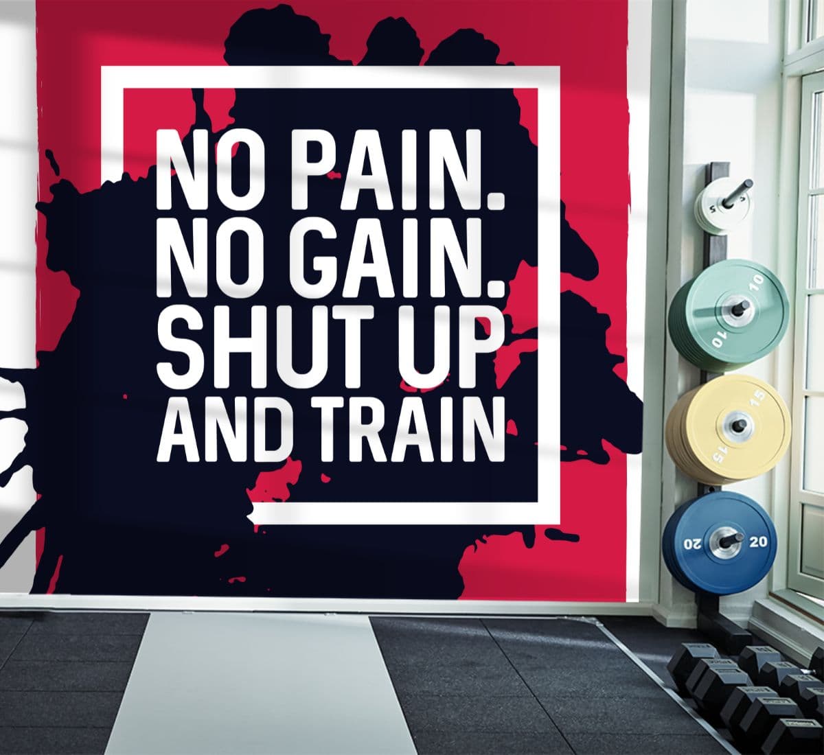 No Pain No Gain Gym Motivation Quote Wallpaper shown in a room