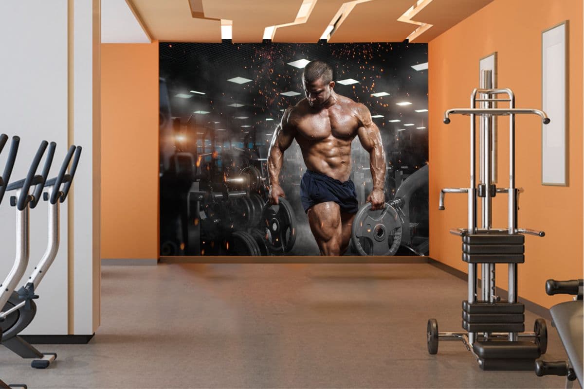 Heavy Lifting Fitness Motivation Wall Design Wallpaper shown in a room