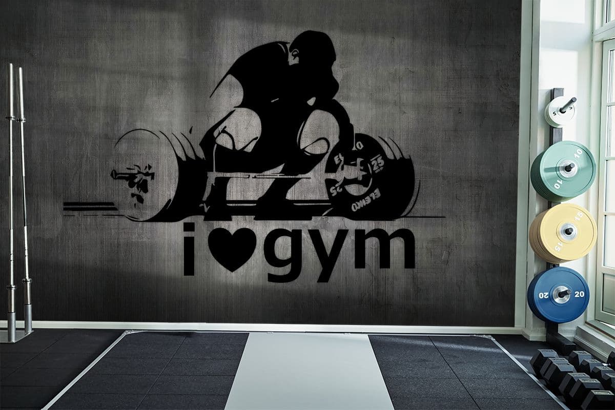 I Love Gym Typography Fitness Theme Wallpaper shown in a room