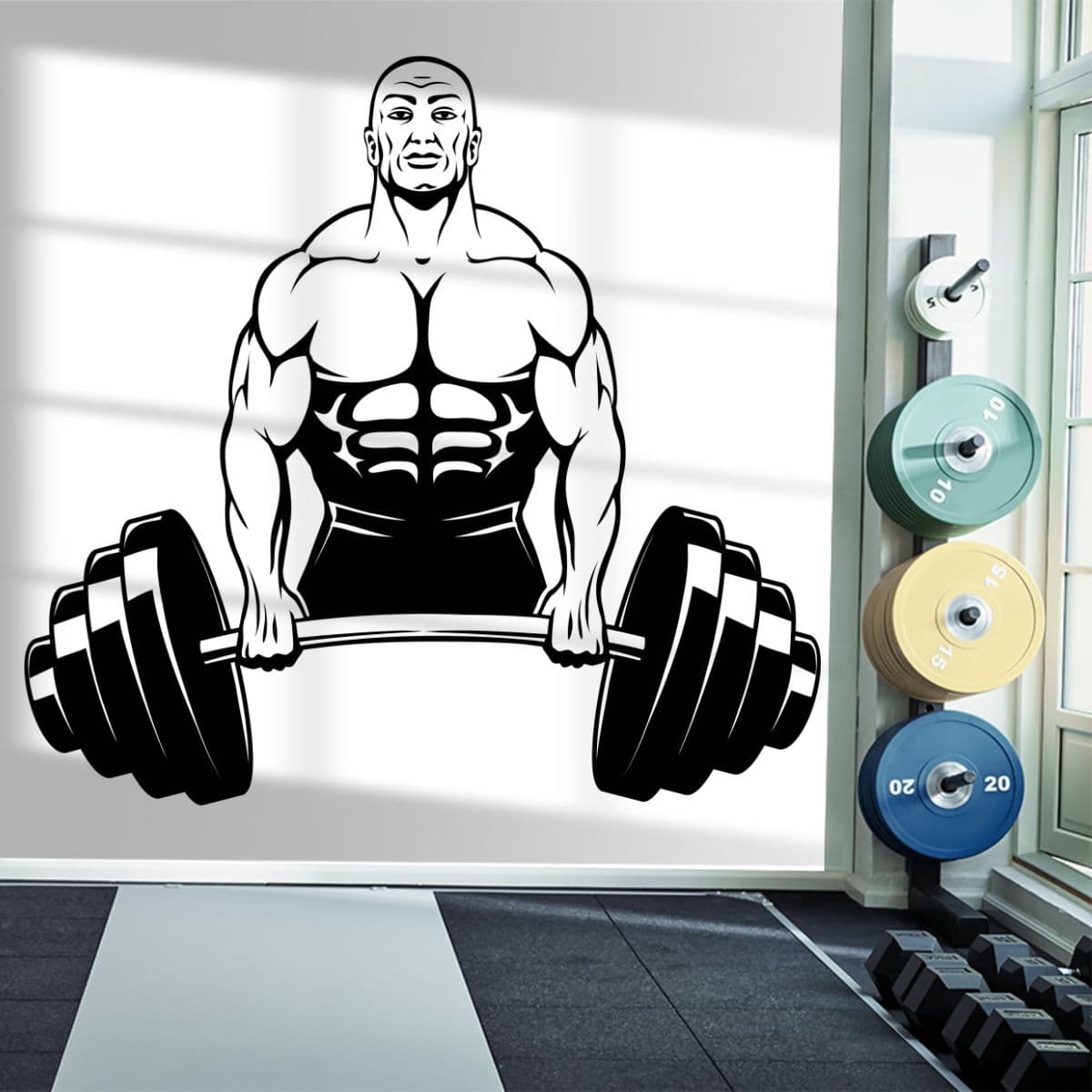 Heavy Weight Lifter Gym Strength Theme Wallpaper shown in a room
