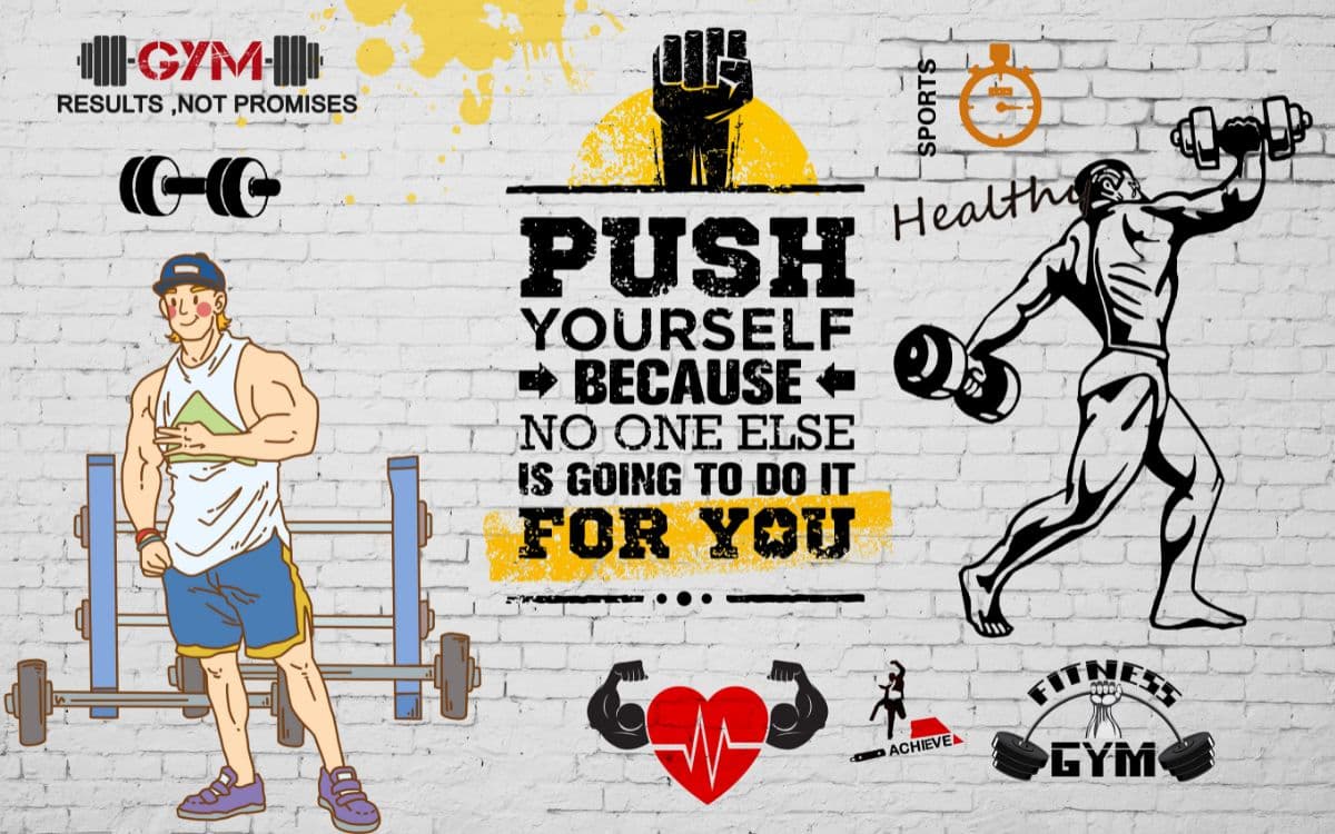 Push Yourself Inspirational Fitness Wall Design Wallpaper pattern detail