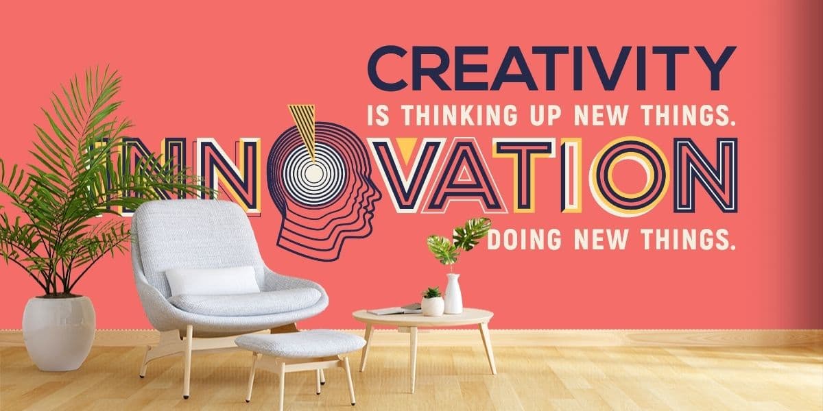 Creativity and Innovation, Wallpaper for Office Wall shown in a room