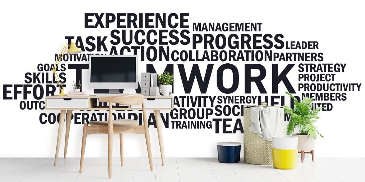 Experience and Team Work, Wallpaper for Office Wall shown in a room