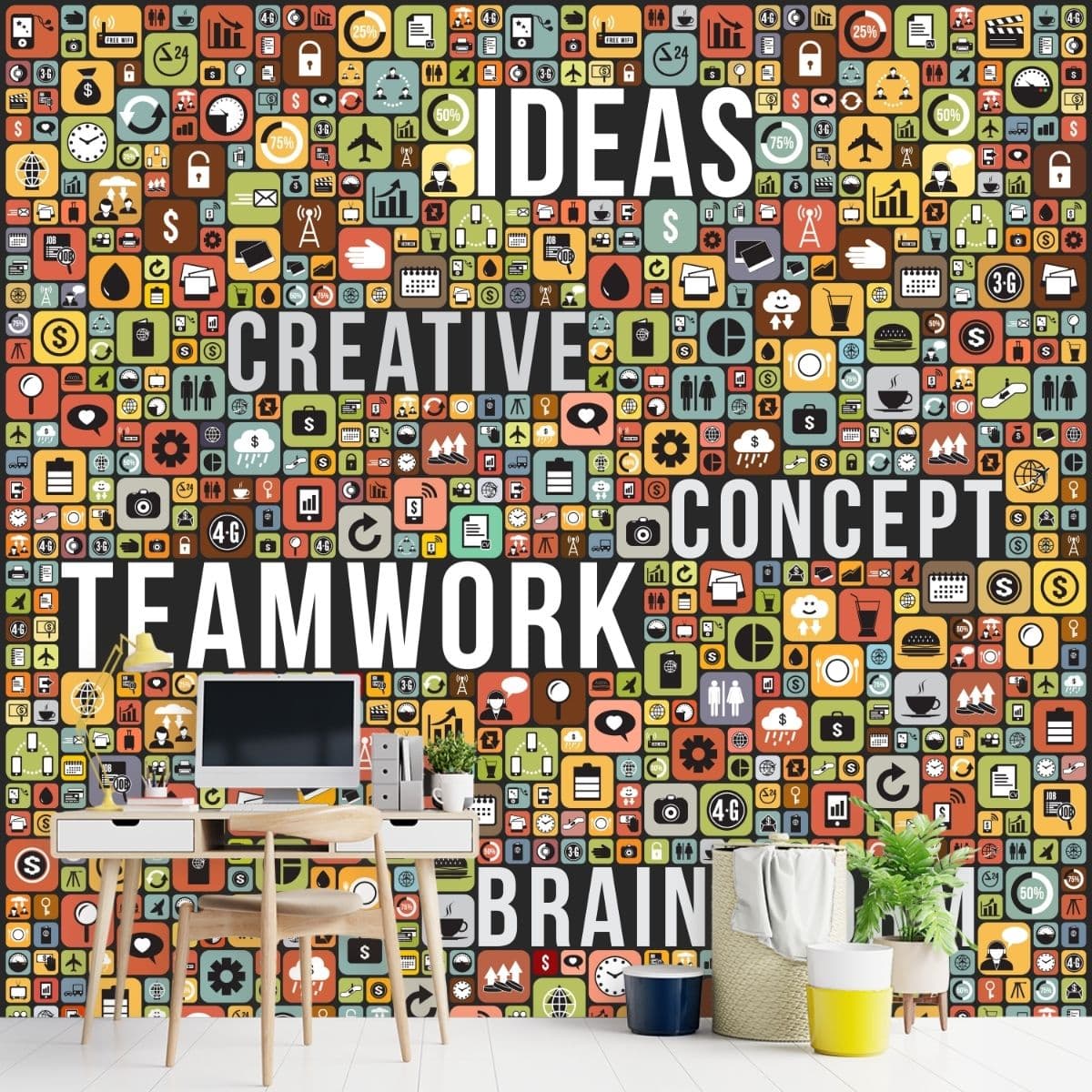 Concept, Creative and Teamwork, Wallpaper for Office Wall shown in a room