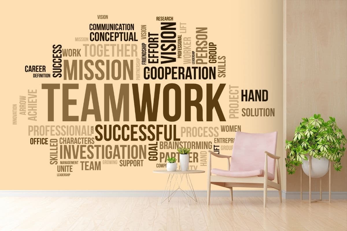 Teamwork, office Wallpaper Mural shown in a room
