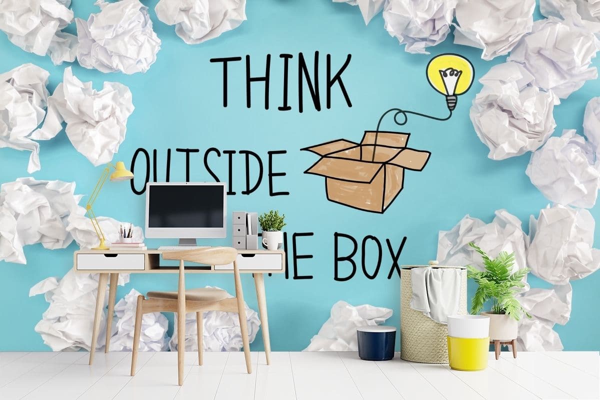 Think Outside The Box, Wallpaper for Office Wall shown in a room