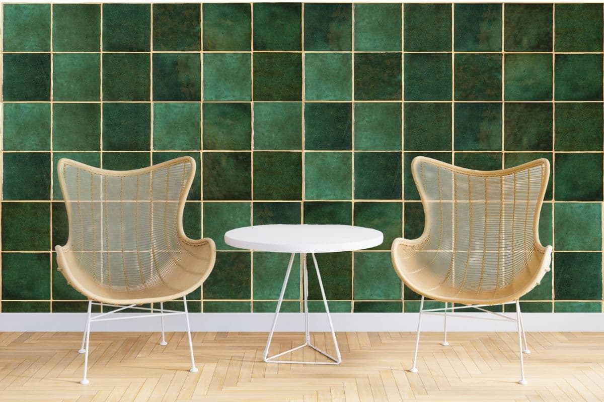 Green Ceramic Tile Wallpaper Mural shown in a room