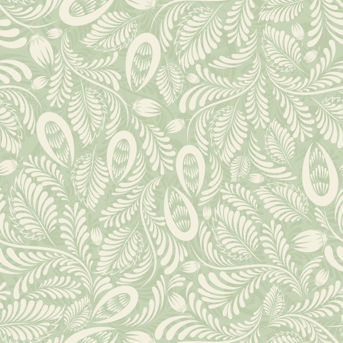 Green Folk Style Wallpaper for Walls pattern detail