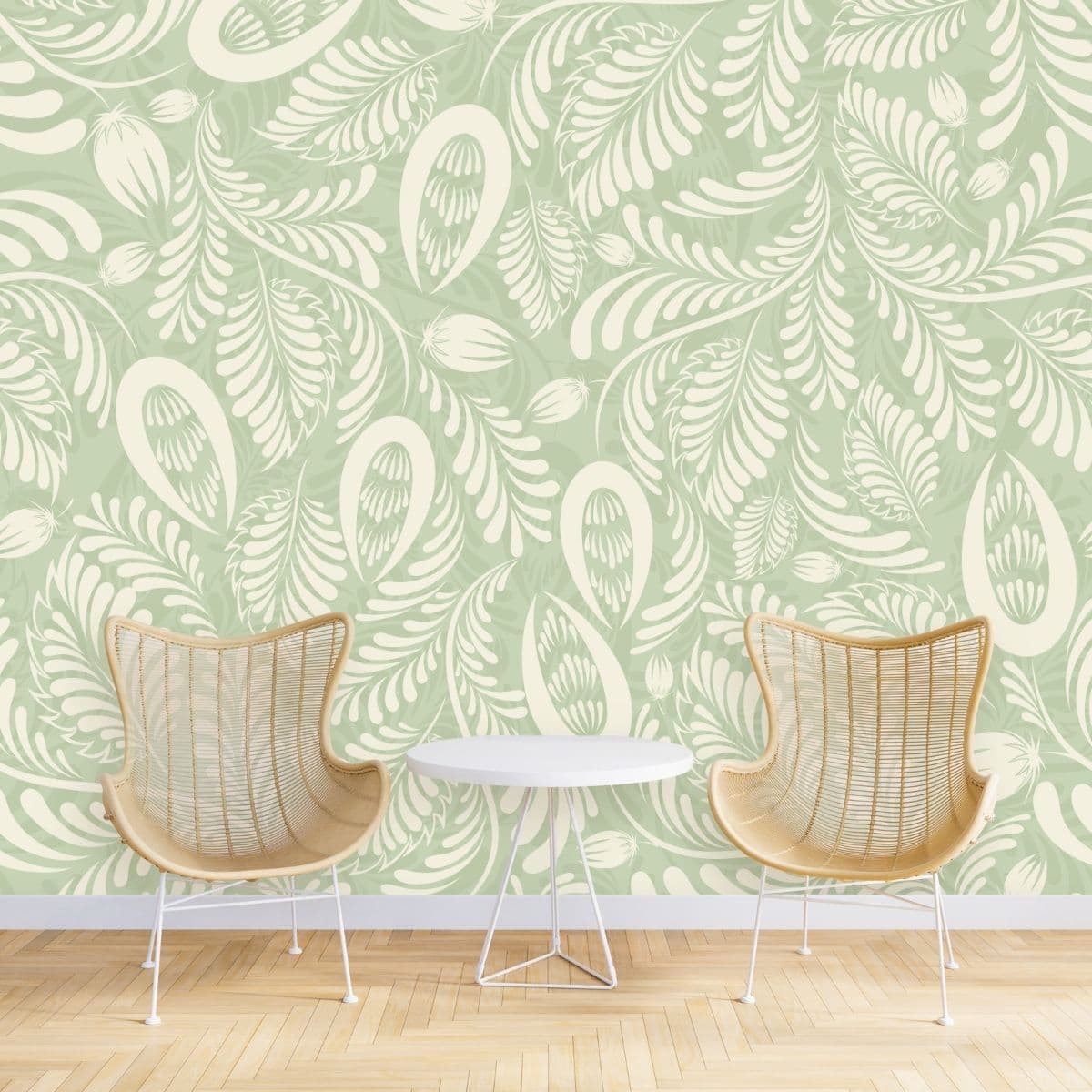 Green Folk Style Wallpaper for Walls shown in a room