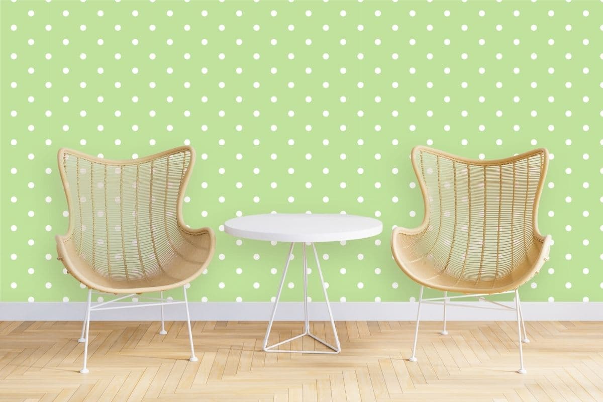 Green Polka Dot Wallpaper for Walls shown in a room