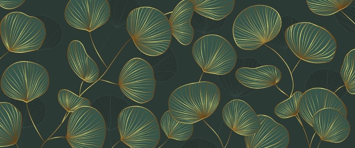 Luxury Gold Green Gingko Wallpaper for Walls pattern detail