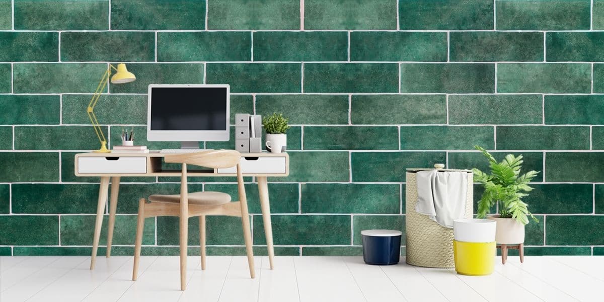 Vintage Green Brick Wallpaper for Walls shown in a room