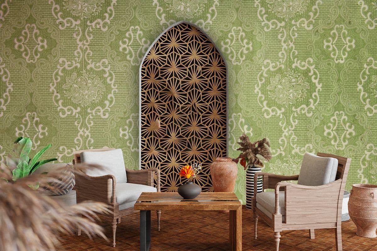 Vintage Texture Green Wallpaper for Wall shown in a room