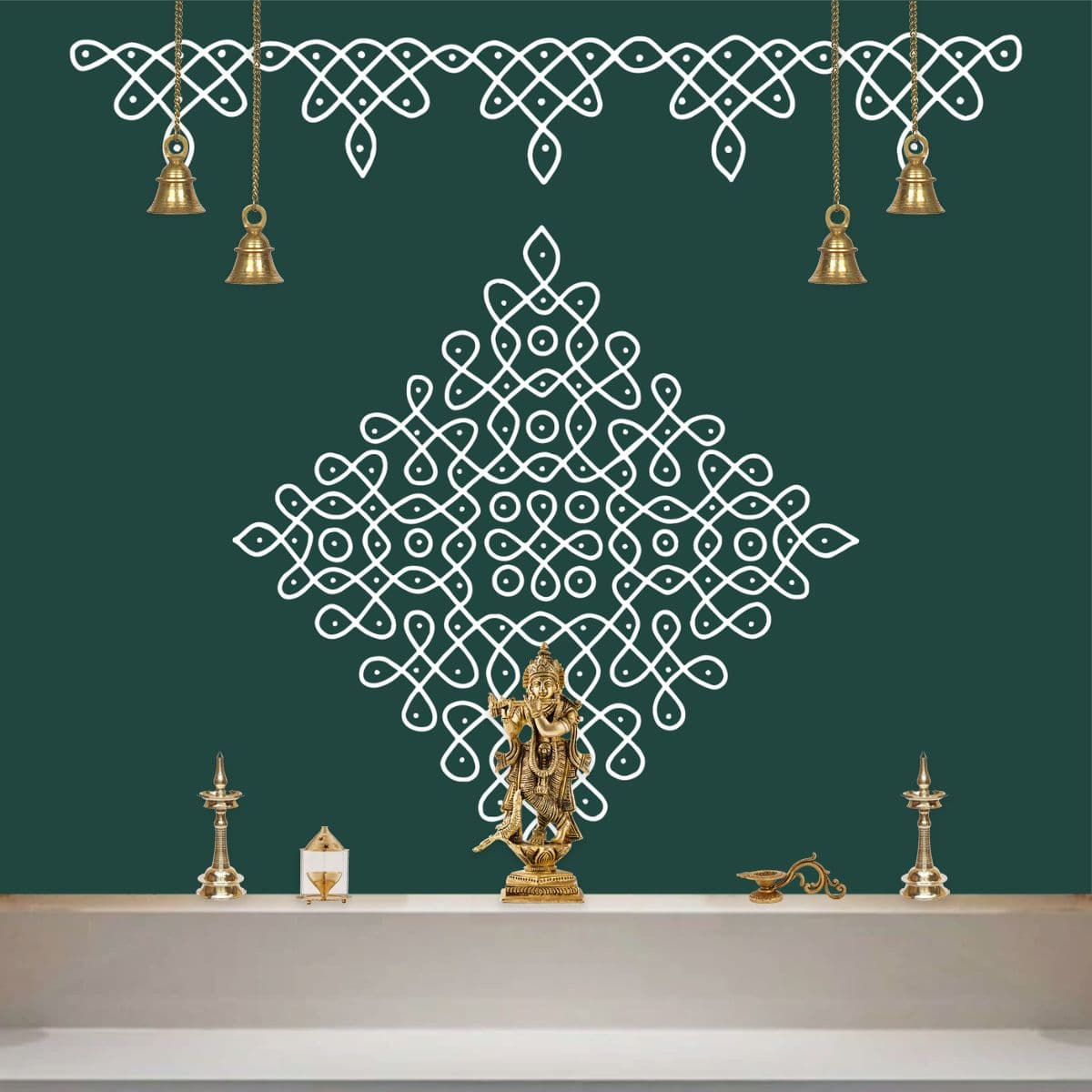 Big Kolam Borders Wallpaper for Pooja Room shown in a room