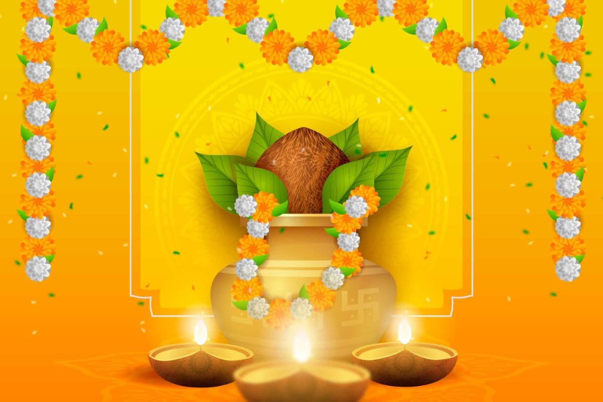 Decorative Kalash Wallpaper for Pooja Room pattern detail