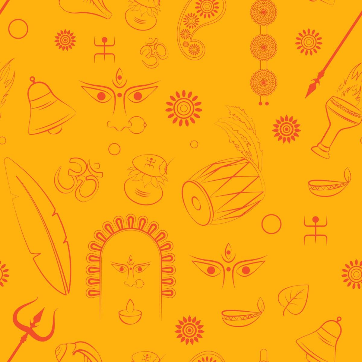 Durga Maa Symbols Wallpaper for Pooja Room pattern detail