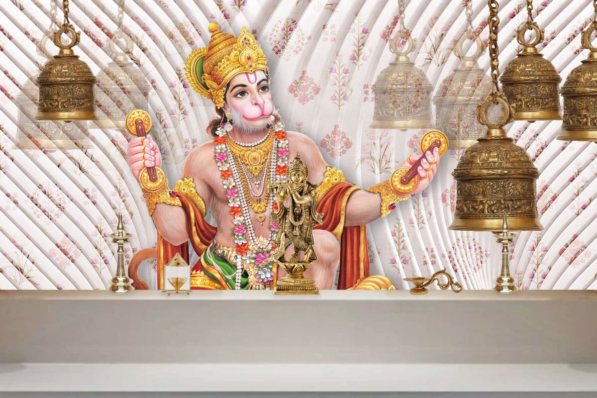 Hanuman Ji Wallpaper for Pooja Room shown in a room