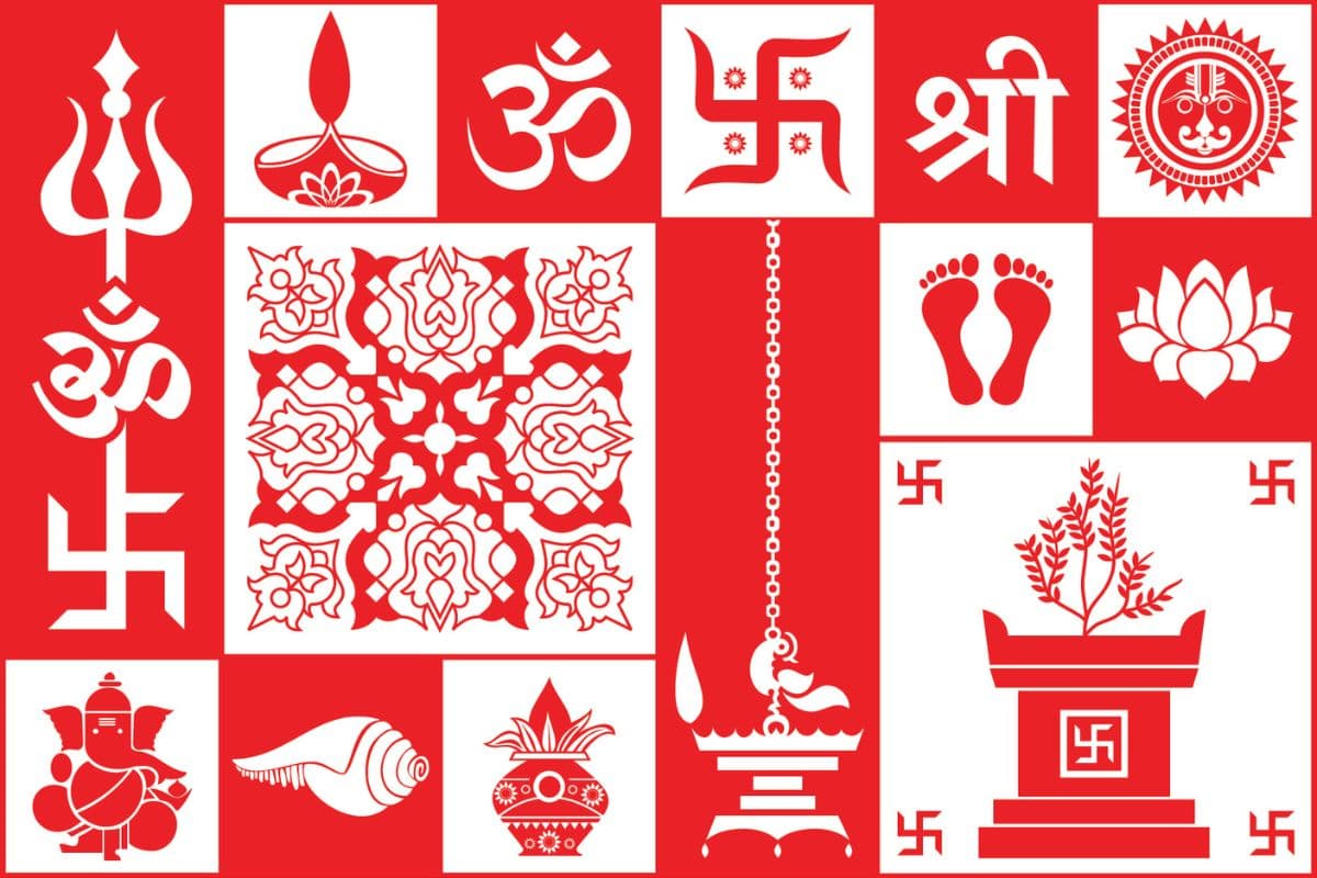 Hindu Sacred Symbols Wallpaper for Pooja Room pattern detail