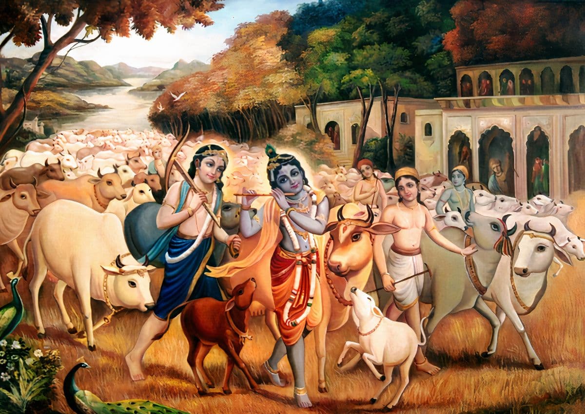 Krishna, Cows and Gwala's Wallpaper for Walls pattern detail