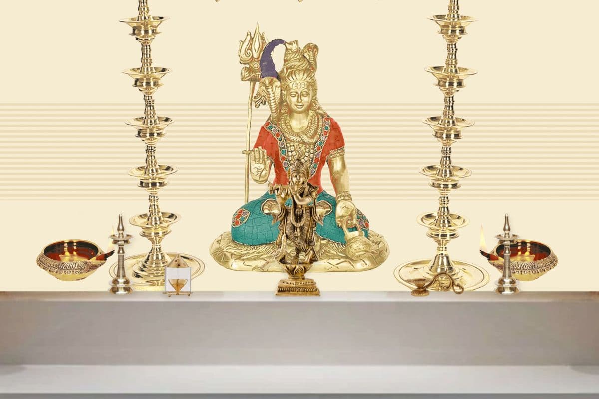 Mandir Design Mahadev Wallpaper Mural shown in a room