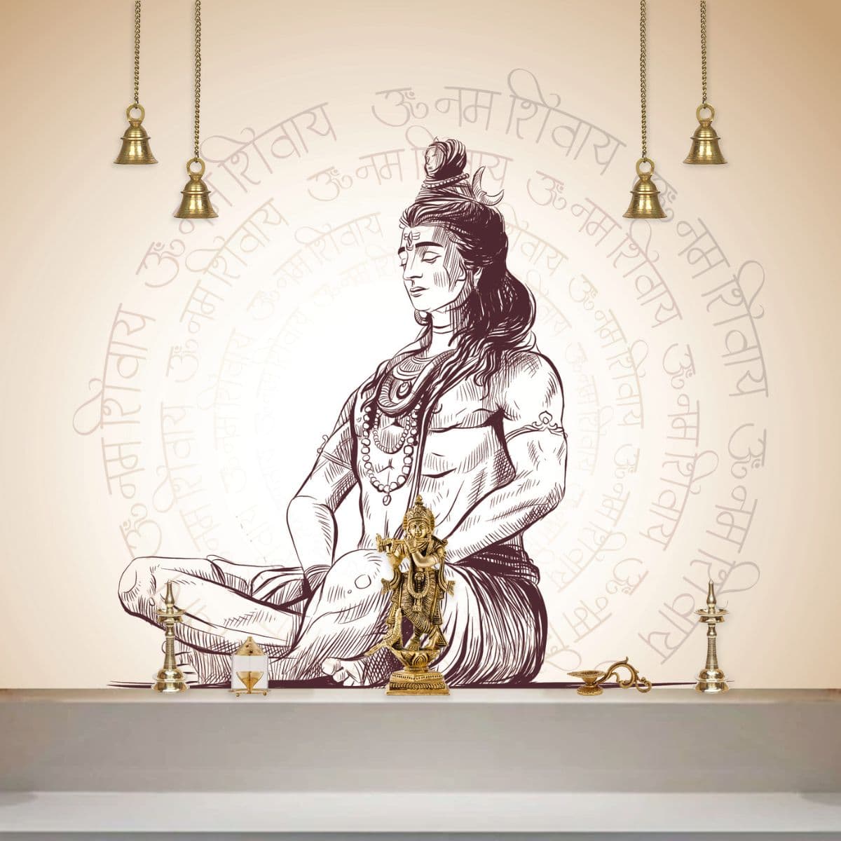 Om Namah Shivay Wallpaper for Pooja Room shown in a room