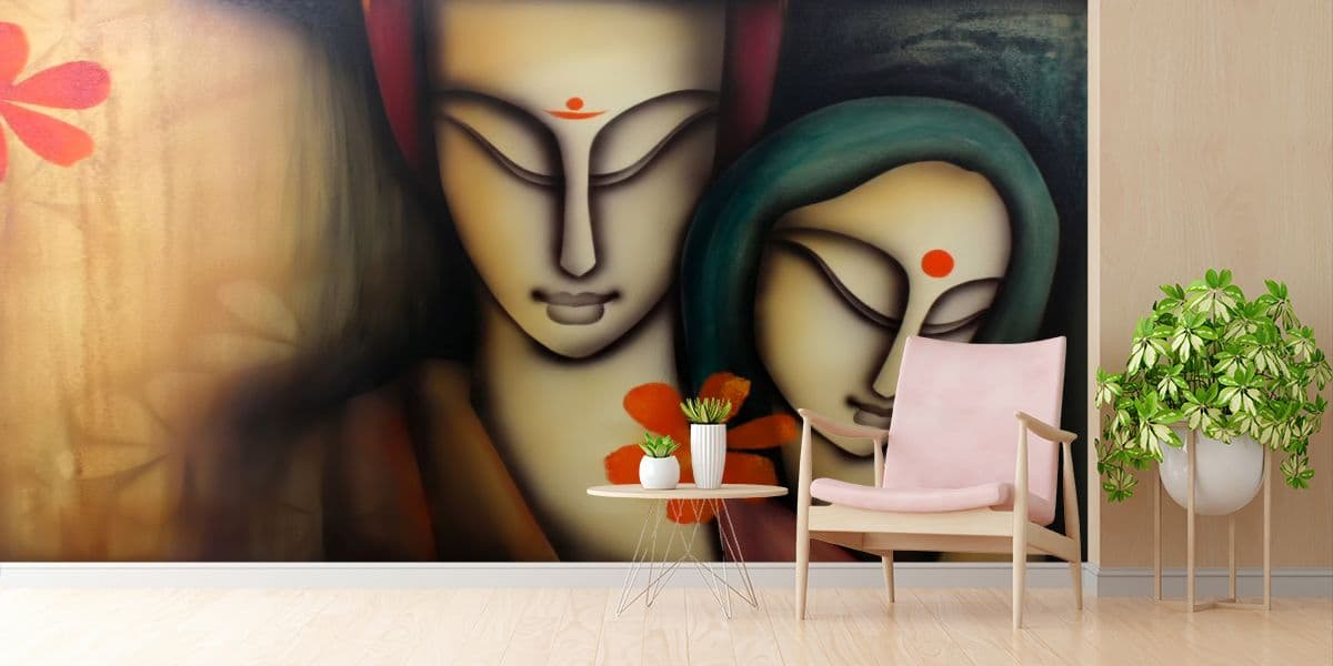 Mesmerizing Radha Krishna Wallpaper for Walls shown in a room