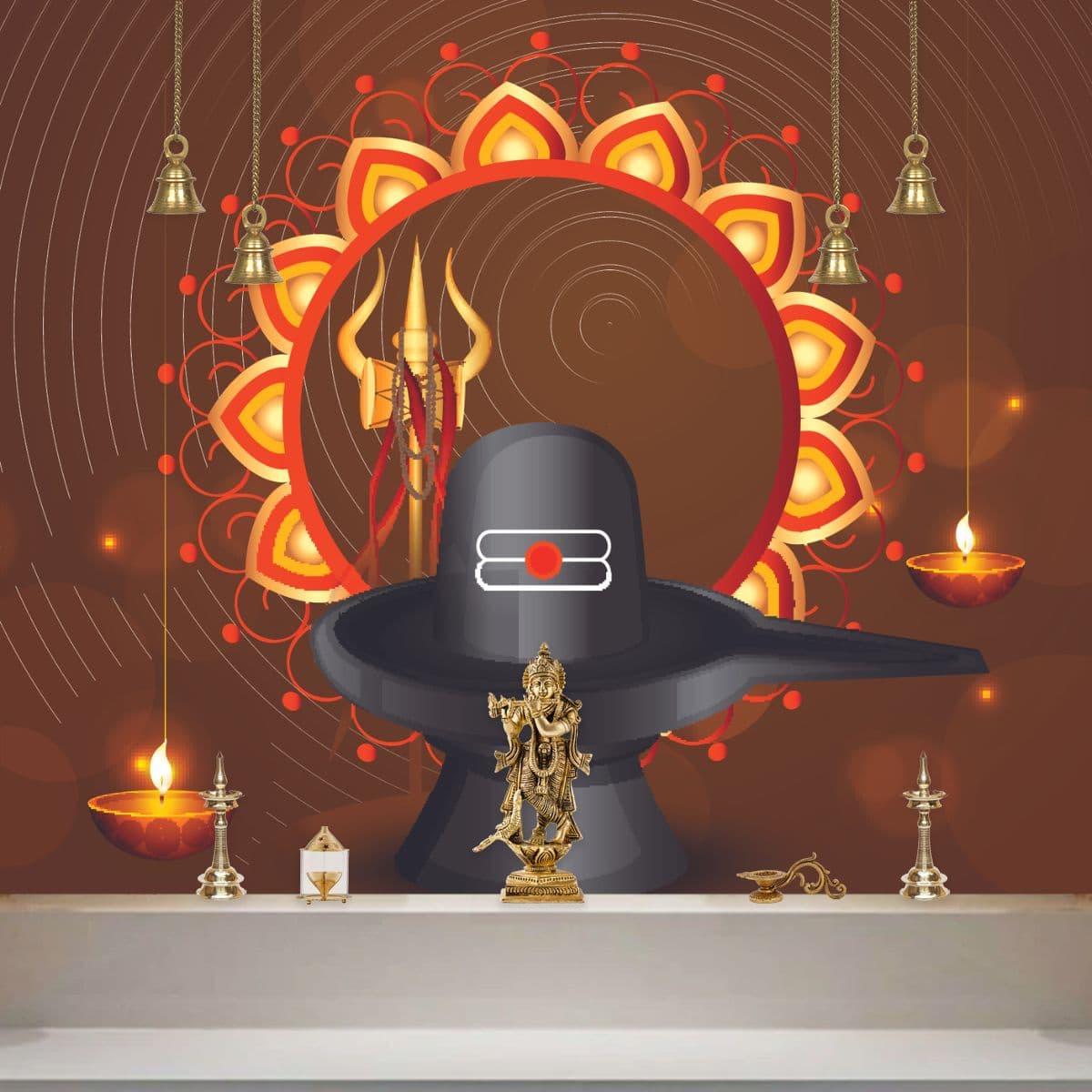Shiva Linga Wallpaper for Pooja Room shown in a room