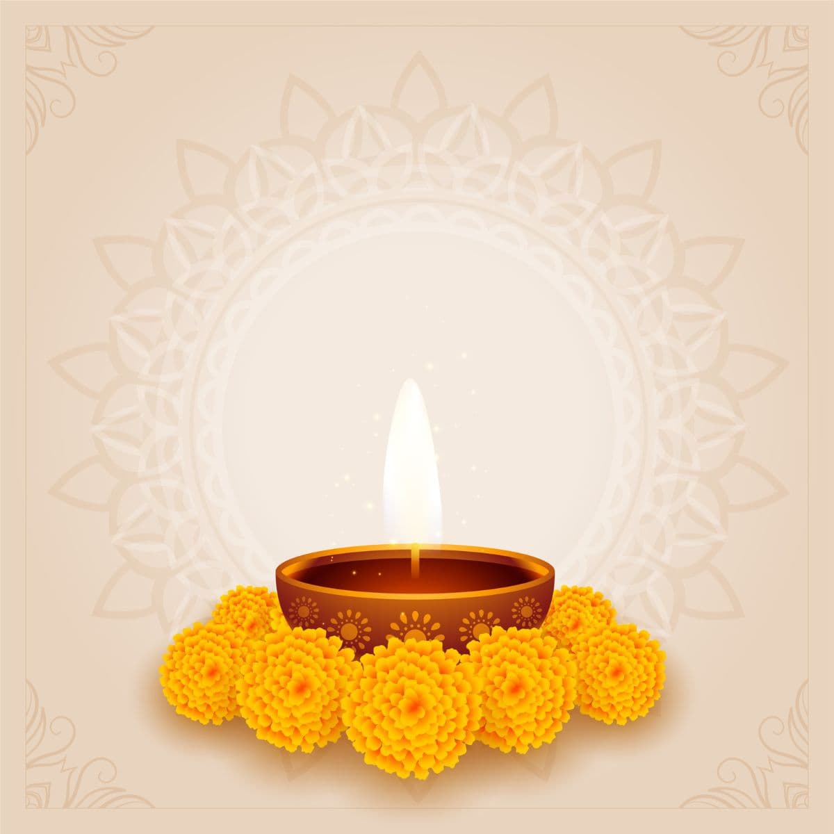 Traditional Indian Diya Wallpaper for Pooja Room pattern detail