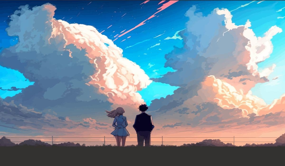 Anime Couple and Clouds Wallpaper pattern detail