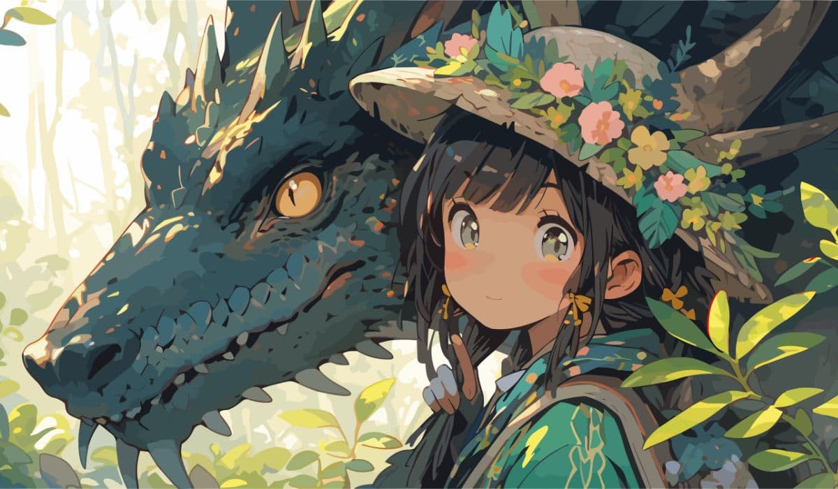Anime Girl and Dragon Wallpaper pattern detail
