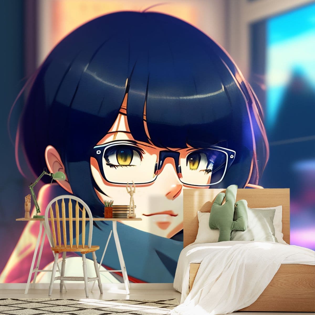Anime Girl Wallpaper Mural shown in a room
