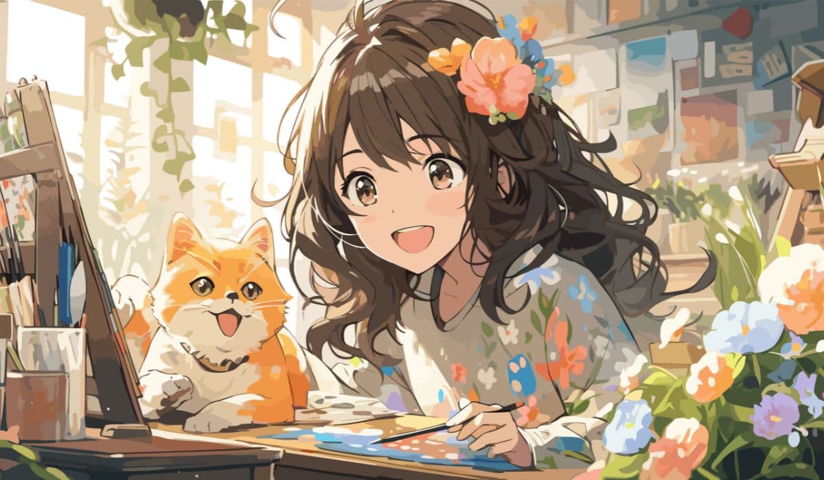 Creative Anime Girl and Cat Wallpaper pattern detail