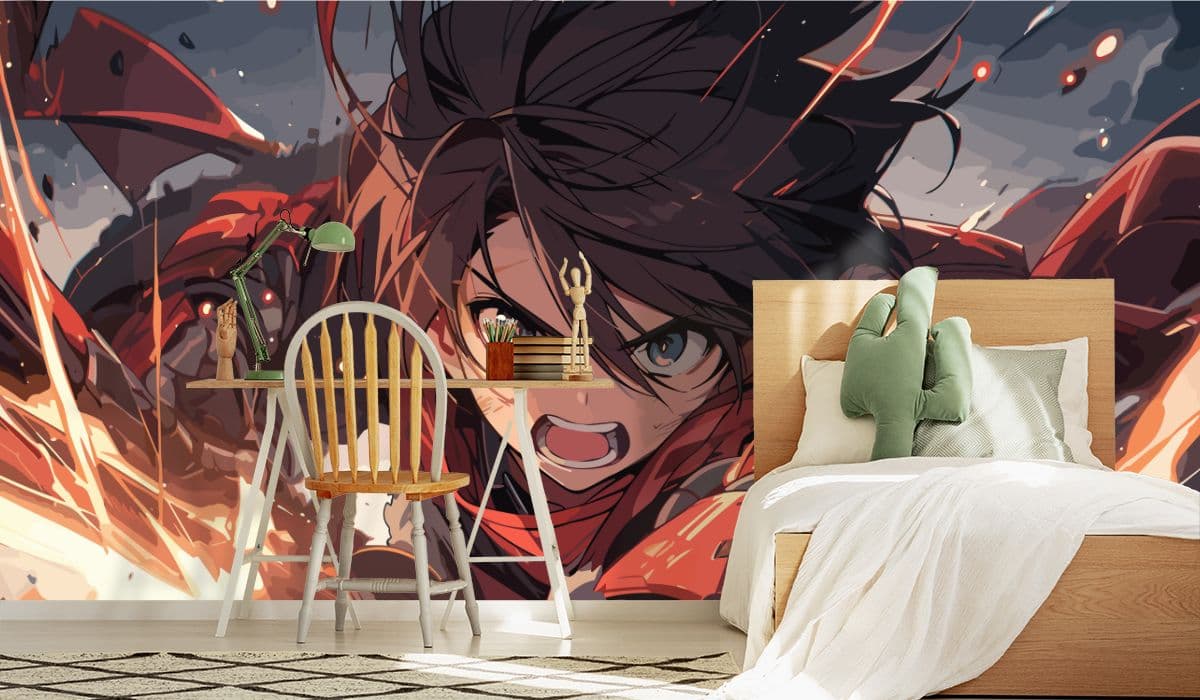 Dynamic Action Anime Wallpaper shown in a room