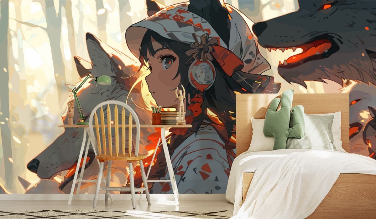 Elemental Magic Anime Wallpaper shown in a room