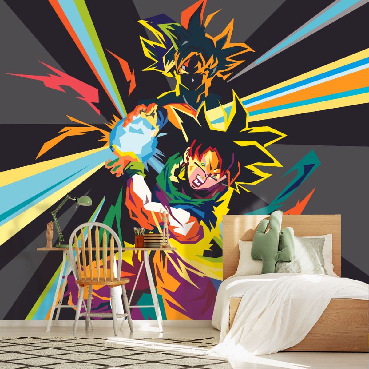 Goku Kame Hame Ha Wallpaper Mural shown in a room