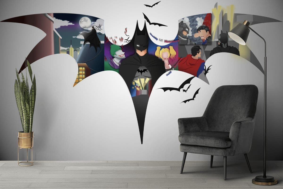 Batcave Chic, Batman Wall Illustration shown in a room