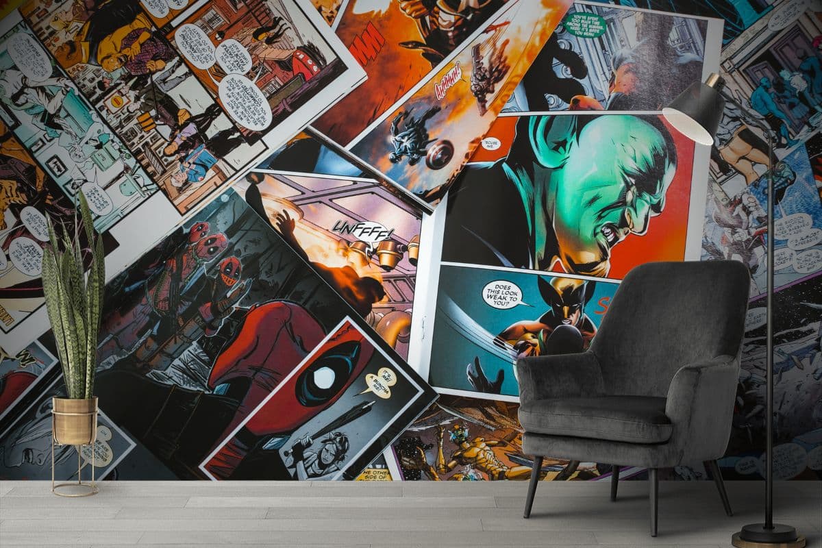 Comic Collage, Batman Wallpaper shown in a room