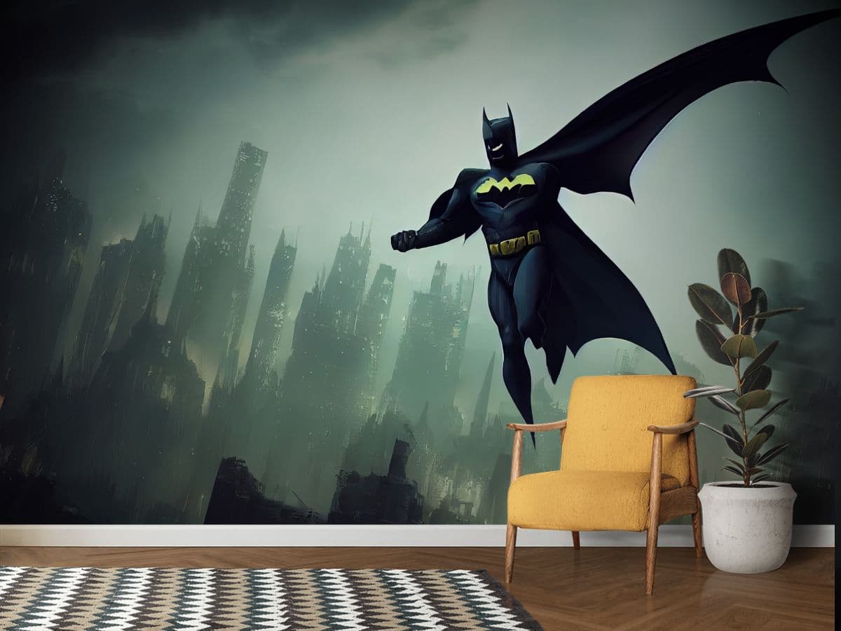 Graffiti Gotham Batman Wall Mural Wallpaper shown in a room