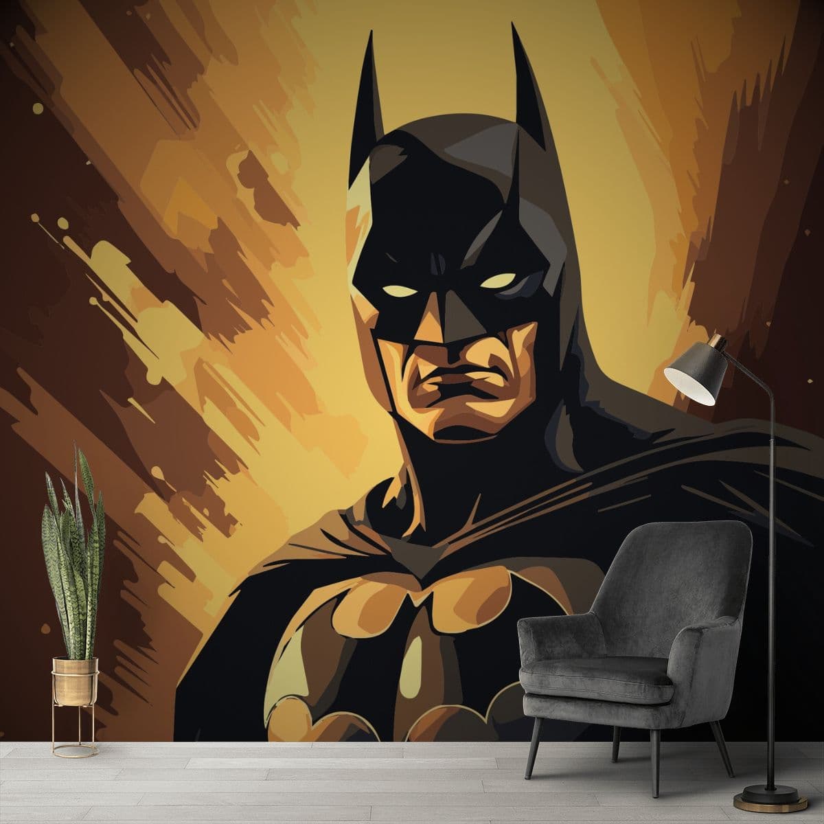 Dark Knight Gotham City Superhero Wall Art Design Wallpaper shown in a room