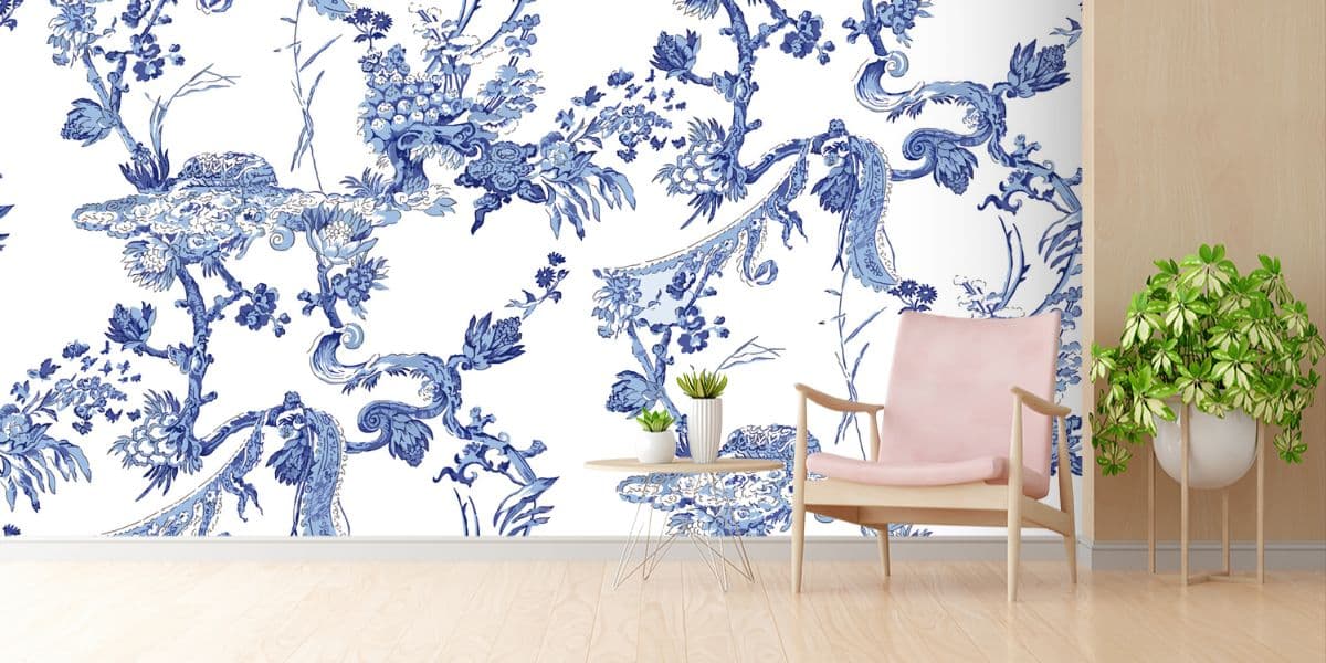 Chinoiserie Abstract Pattern Wallpaper shown in a room