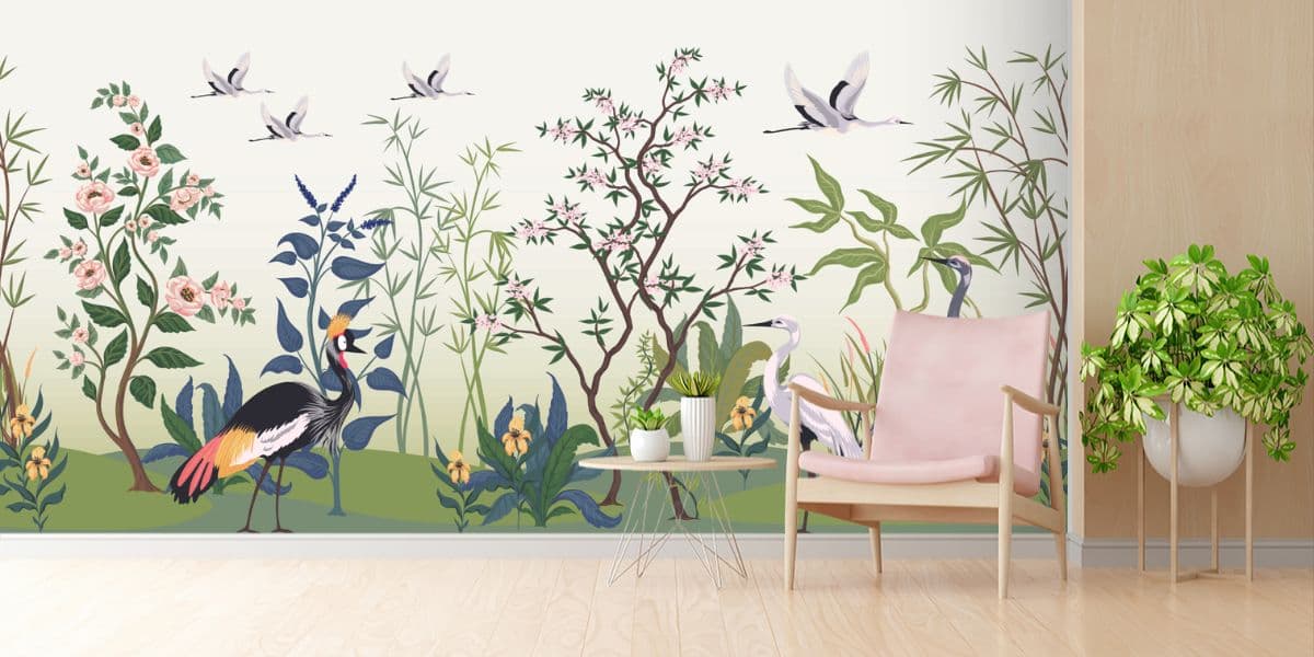 Chinoiserie Garden Wallpapers shown in a room
