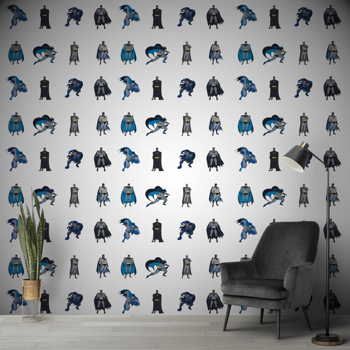 Batman action Seamless Wallpaper for wall shown in a room