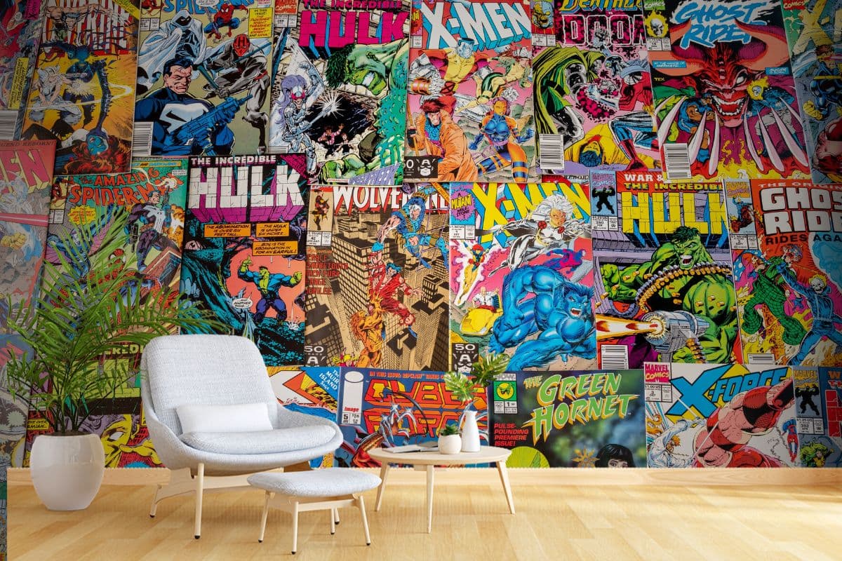 Marvel Hulk Comic Book Wall Makeover Wallpaper shown in a room