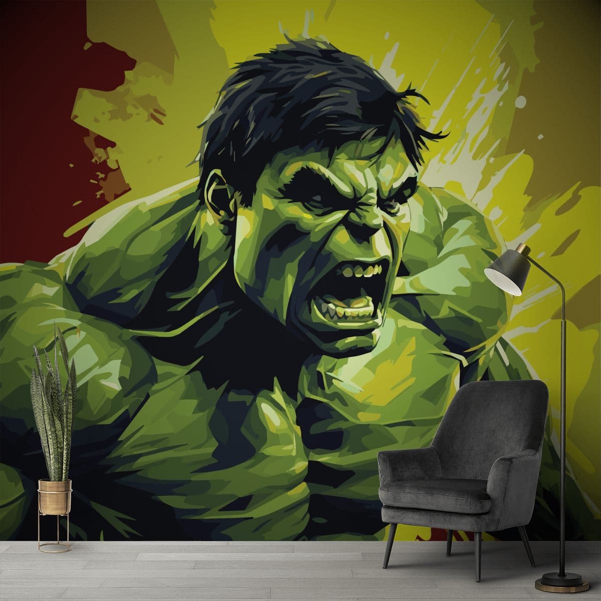 Fury of the Hulk Wallpaper, Angry Hulk Screaming Wall Mural shown in a room