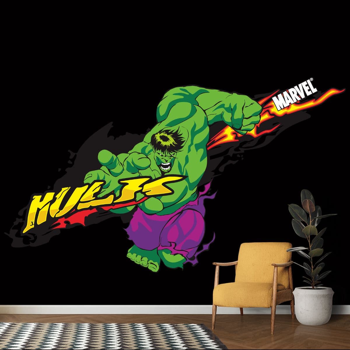 Hulk Rampage Ready Graphic Wall Mural Wallpaper shown in a room
