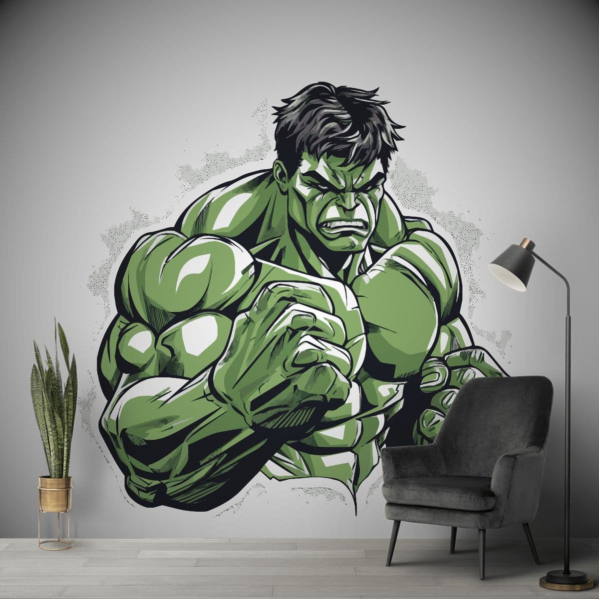 Premium Hulk Graphic Wall Mural Wallpaper shown in a room