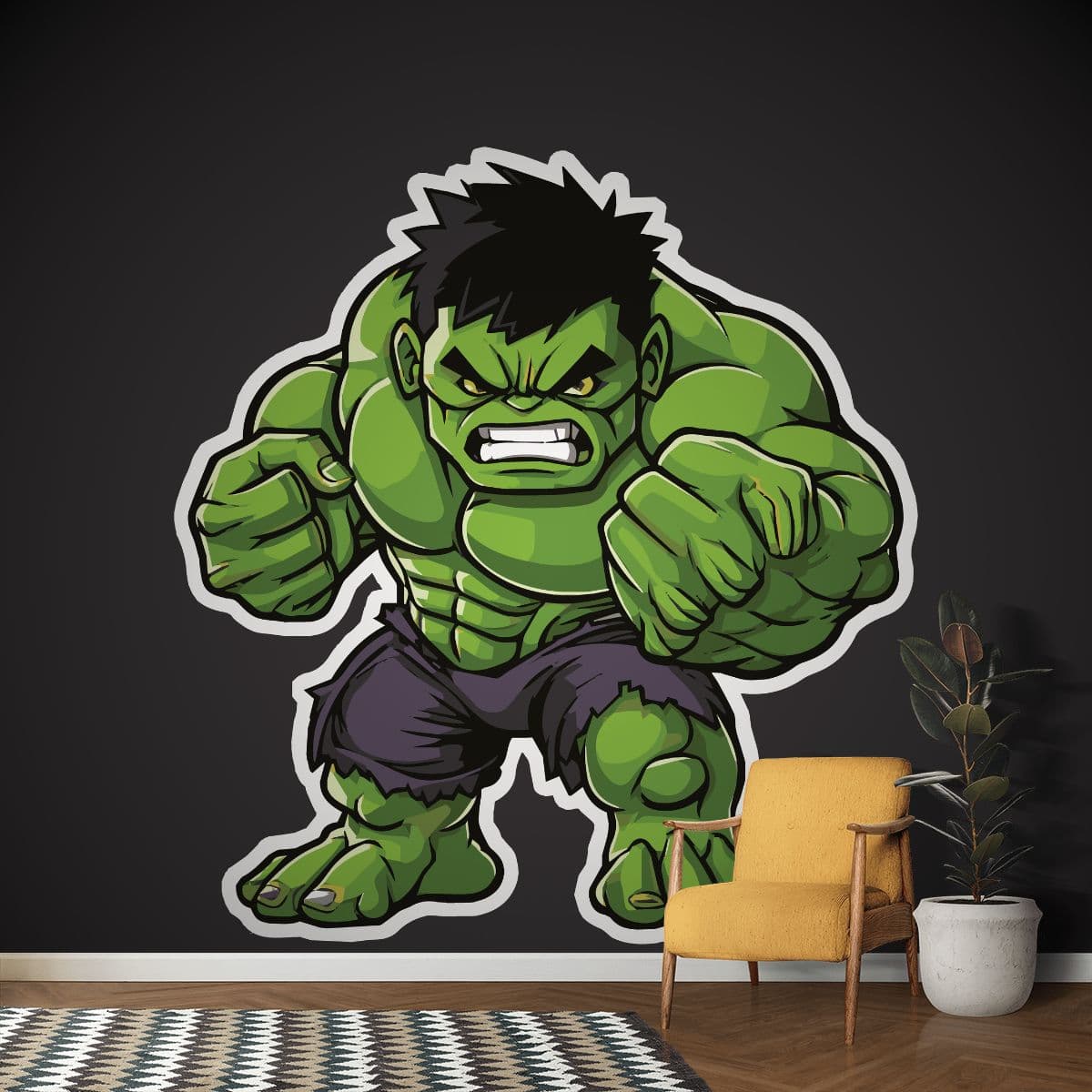 Hulk's Roar Wall Ensemble, Kid Hulk Wallpaper shown in a room