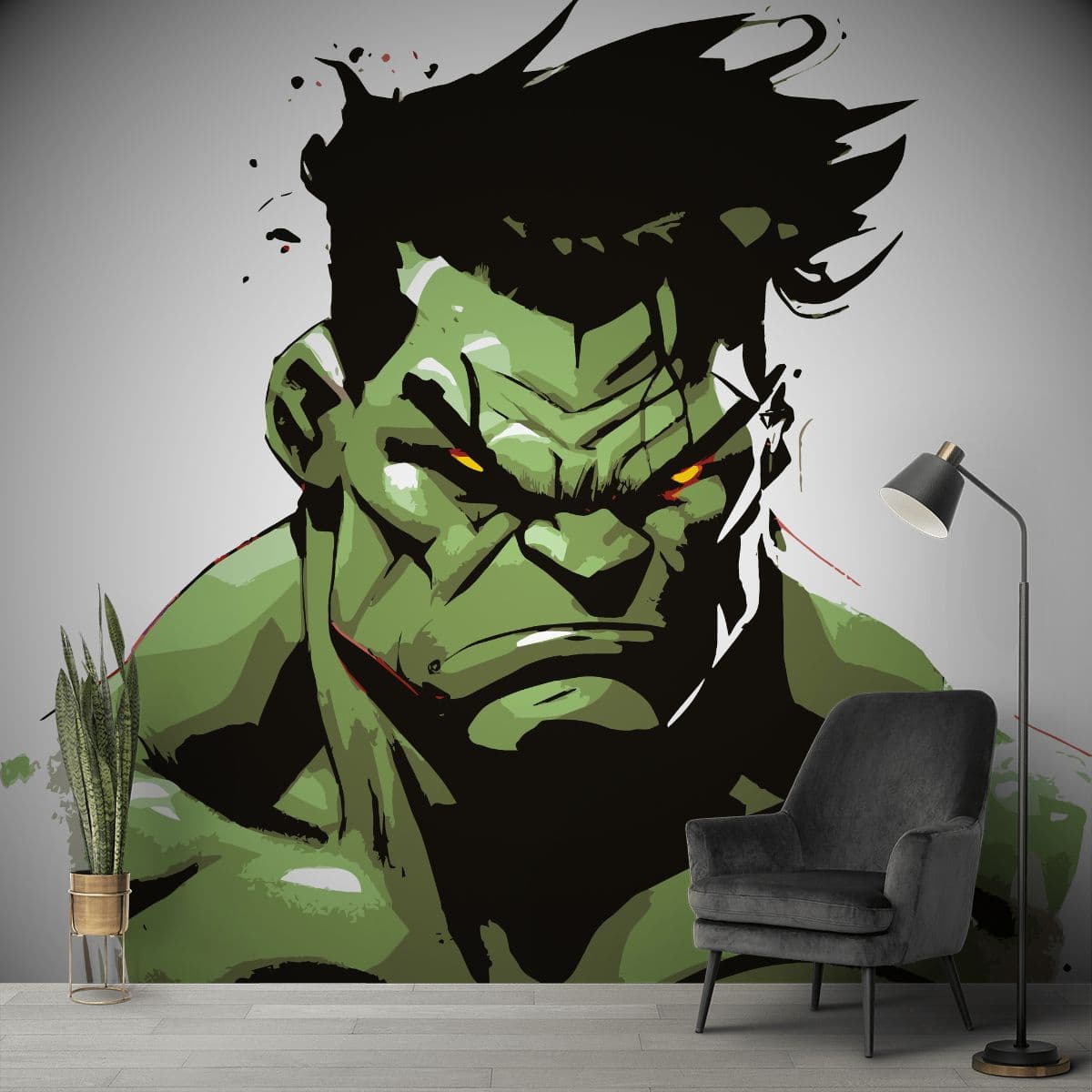 Angry Hulk Heroic Wall Makeover, Hulk Eyes shown in a room