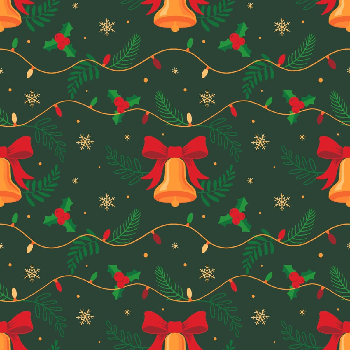 Christmas Lights and Bells Decor Wallpaper pattern detail