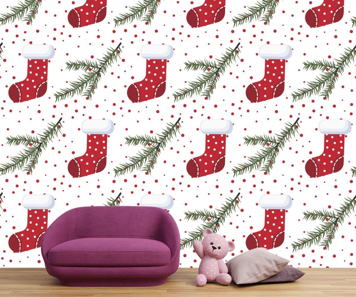 Christmas Stocking Pattern Decor Wallpaper shown in a room